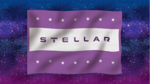 Stellar Purple and white VBS Flag on galaxy background